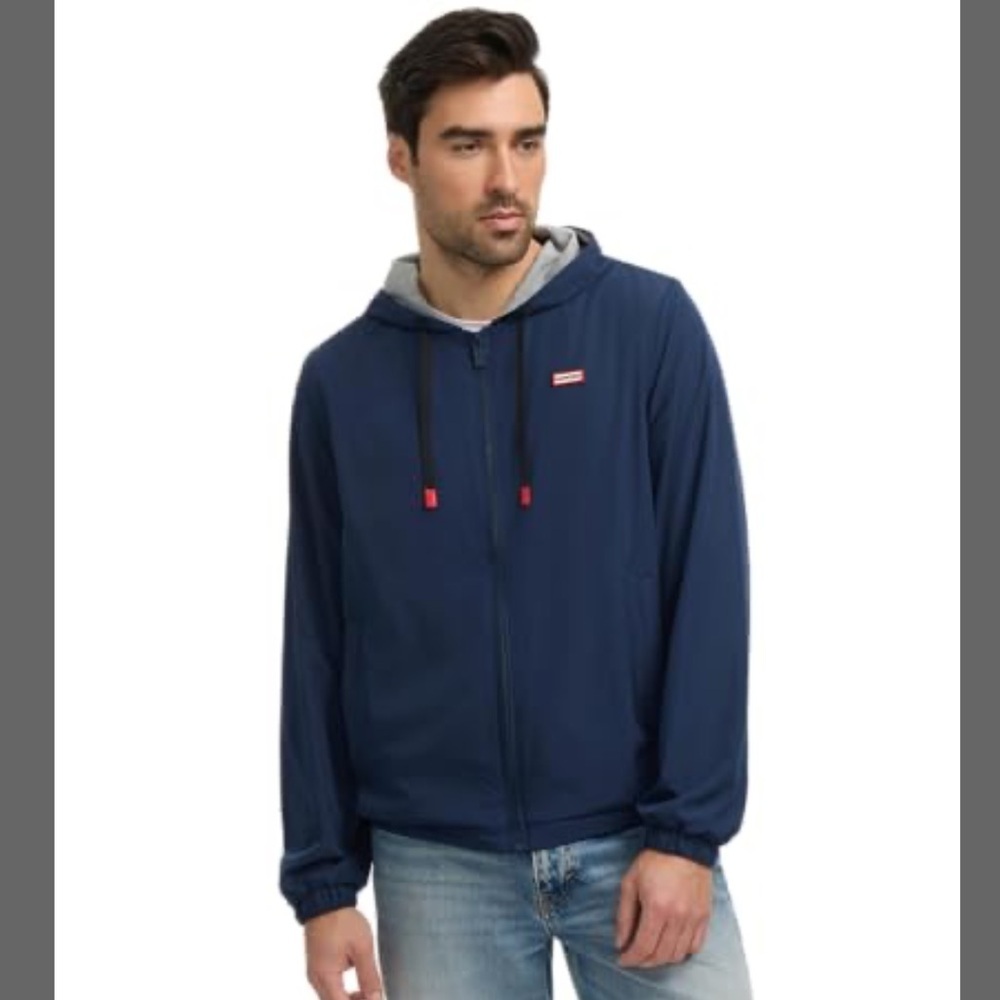 Hunter Men Navy Blue Hooded Baltico Jersey Lined Hooded Full Zip Jacket, Size XL